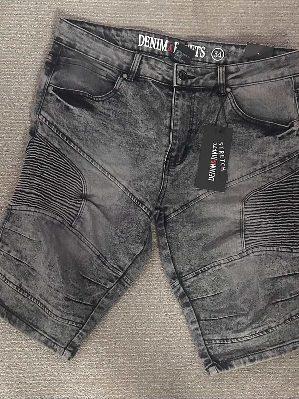 Denim & Fluitts Men's Washed Gray Cargo Shorts - Stretch Biker Style